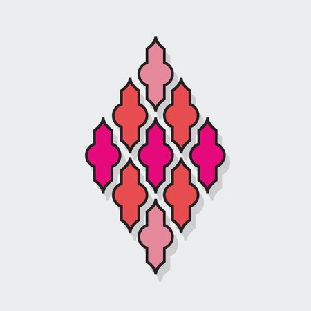 Orange and pink geometrical tiles emblems set wall art decoration icons with drop shadow on light gray backgroundのイラスト素材