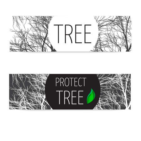 set eco banners protect tree vector illustrationのイラスト素材