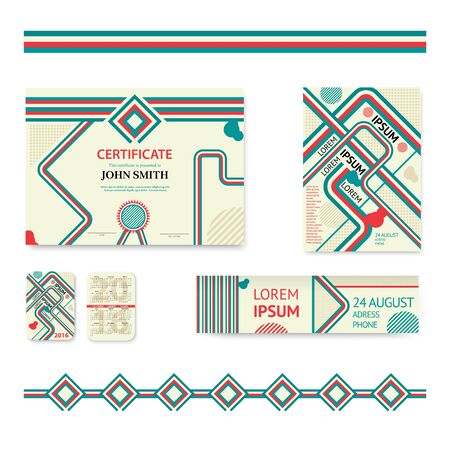 Set of corporate business stationery brochure templates. Abstract geometric background for flyer, report, placard or business design document, certificate, pocket calendar 2016. Vector illustration.のイラスト素材