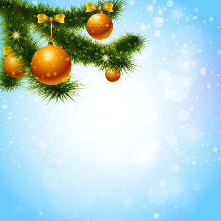 Vector christmas  background with decorated christmas tree on shiny blue background. のイラスト素材