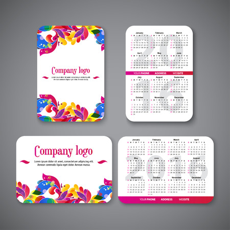 template design pocket calendar 2016 with patterns and place for the company logo. vector illustrationのイラスト素材