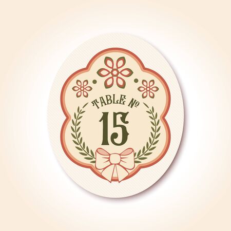 vintage wedding badge, table number. Vector illustrationのイラスト素材