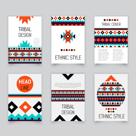 Set of geometric tribal colorful , brochure templates, design elements, modern tribal pattern, gift cardのイラスト素材