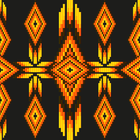 Bright acid colored ethnic South America abstract beading embroidery vector seamless pattern. Mexican motifs. Vector background for textile, fabrics, clothing. tribal national ornamentのイラスト素材