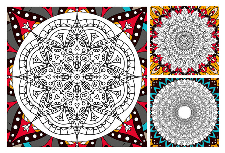 Printable antistress coloring book page for adults - mandala design, activity to older children and relax adult. vector set   Islam, Arabic, Indian motifs. Oriental colorful .のイラスト素材