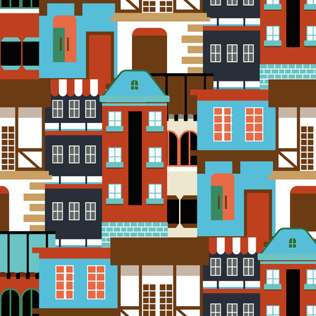 Vector old house seamless pattern. Modern cottege panorama. city Germany background for your design.のイラスト素材