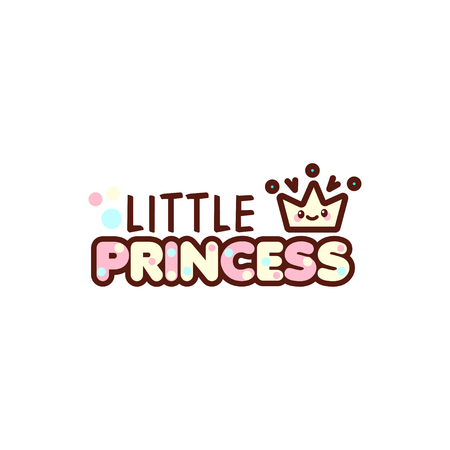 The vector illustration of crown and little princess text with stylish kawaii emoji. Vector style girls gift emoticons for print on t-shirt,のイラスト素材