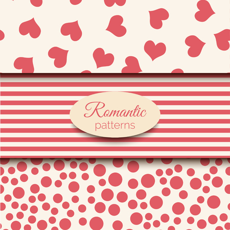 3 romantic vector seamless patterns. Pink and beige color tiling. Endless background can be used for printing onto fabricのイラスト素材