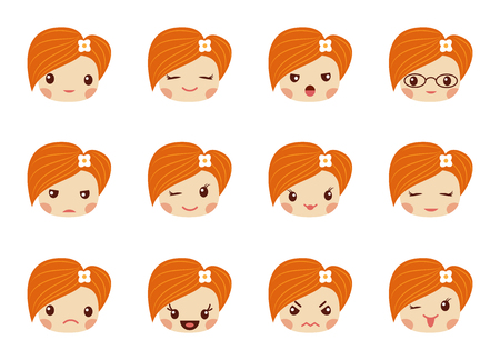 Emoji set of girls, avatar collectionのイラスト素材