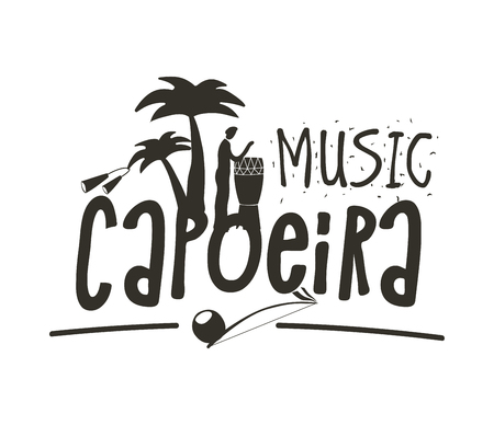 Capoeira music poster on white background, vector illustration.のイラスト素材