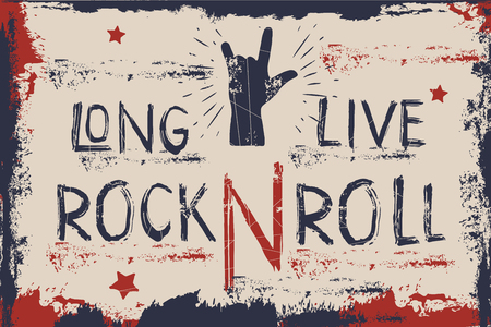 Concept hand lettering musical quote. Long live Rock n Roll label design for t-shirts, posters, logos, covers. Vector illustration.のイラスト素材