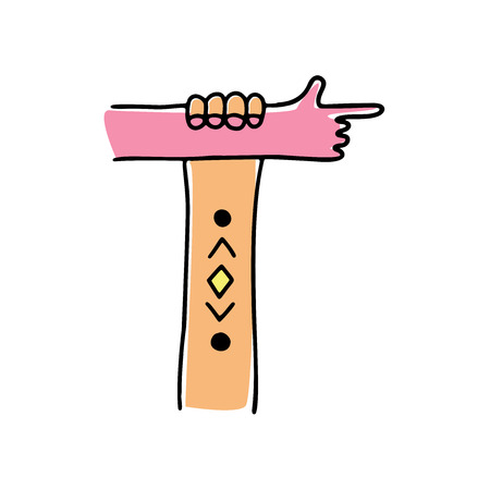 crazy hands alphabet, hand drawn letter Tのイラスト素材