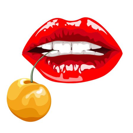 Women's lips with yellow cherry.のイラスト素材