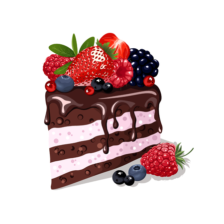 Piece of chocolate cake with fresh berriesのイラスト素材