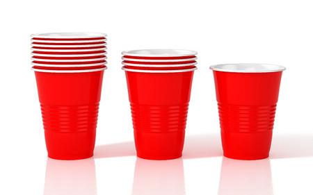 Stack of red plastic cups. 3D illustrationの写真素材