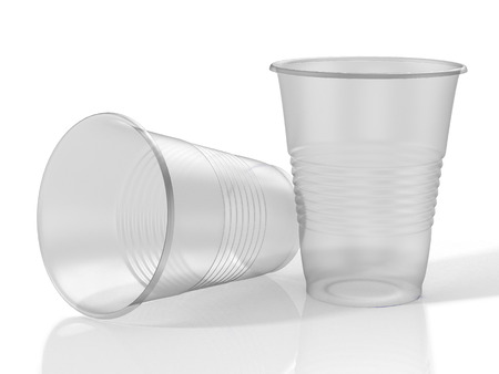 Two transparent plastic cups. 3D illustrationの写真素材