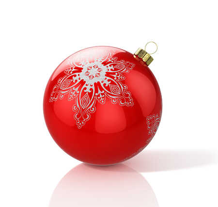 Red christmas ball with snowflake. 3D illustrationの写真素材