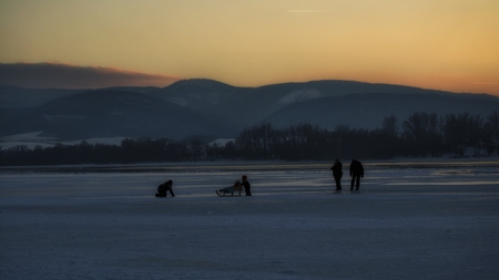 family on iceの写真素材