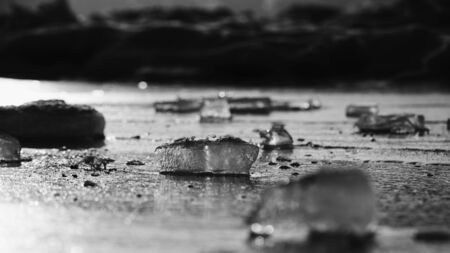 cubes of ice on riverの写真素材