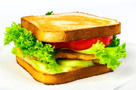 crispy toast with steak, tomato and lettuceの写真素材