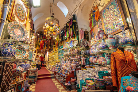 ISTANBUL - AUGUST 18: Grand Bazaar interior on August 18, 2015 in Istanbul. Streets of The Grand...