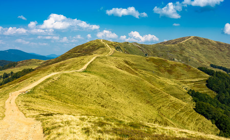 footpath through the grassy hills of mountains. beautiful summer scenery in fine weather with some...