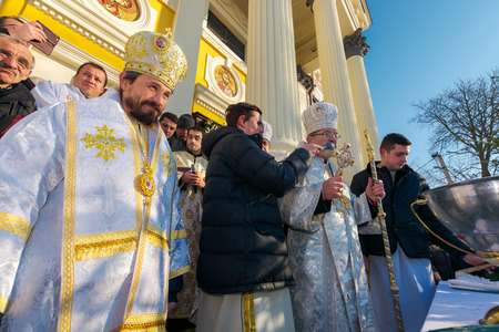 UZHGOROD, UKRAINE - January 19, 2017: Ceremony Greek-Catholic church during celebration of the...