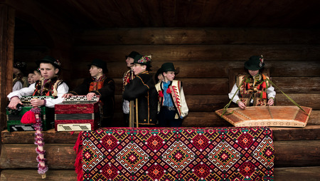 Uzhgorod, Ukraine - Jan 13, 2018: Vasylya festival celebrating in Museum of Folk Architecture and...