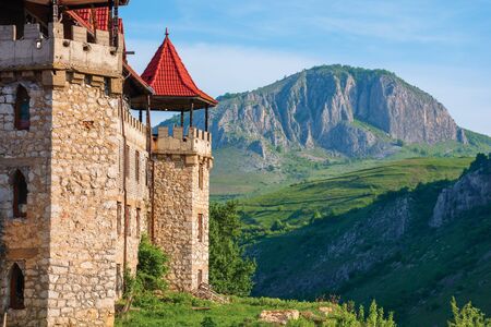 cheile valisoarei, alba, romania - 29 APR, 2018: hotel castle "The Temple of the Knights". authentic place for the rest. located in the beautiful gorge of trascau mountains. facade viewのeditorial素材