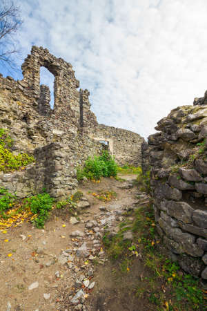 inner courtyard with main tower of Nevytsky castle ruins. popular travel attraction of TransCarpathiaのeditorial素材