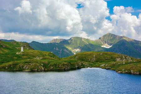 summer scenery with lake on high altitude. beautiful landscape of fagaras mountain ridge in summer....