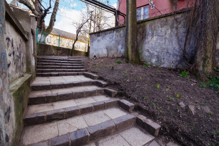 steps on the street of old town. explore ancient architecture