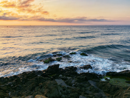 coast of the black sea. scenery with gorgeous cloudscape at sunriseの写真素材