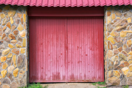 vintage wooden garage door. architectural elementの写真素材