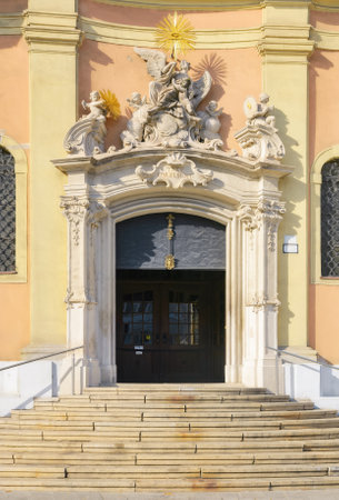 vintage door on the ancient facade. typical european architectural element