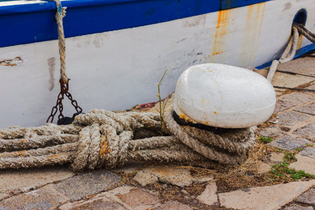 close-up of a fishing boat mooredの写真素材
