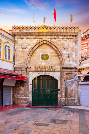 istanbul, turkey - 18 AUG, 2015: closed doors of grand bazaar entrance at sunriseのeditorial素材