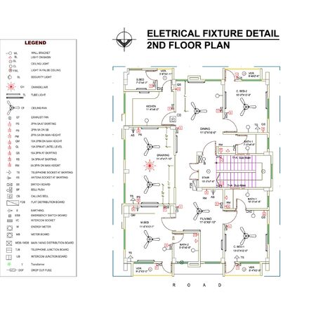 2nd floor plan electrical fixture detailsのイラスト素材