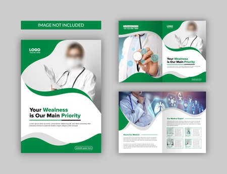 Medical Bi-fold Brochure Template. Multipurpose template with cover, back and inside pages.のイラスト素材