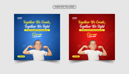 protect yourself from covid-19, together we cerate, together we fight social media banner template, covid-19 social banner templateのイラスト素材