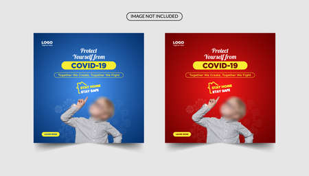protect yourself from covid-19, together we cerate, together we fight social media banner template, covid-19 social banner templateのイラスト素材