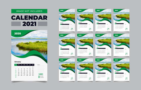 2021 wall calendar, wall calendar template 2021, 2021 corporate wall calendar, 2021 creative wall calendarのイラスト素材