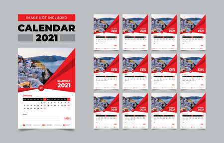 2021 wall calendar, wall calendar template 2021, 2021 corporate wall calendar, 2021 creative wall calendarのイラスト素材