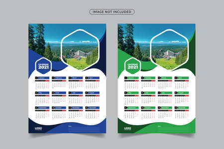 2021 wall calendar design template, 2021 new year wall calendar template, wall calendar templateのイラスト素材