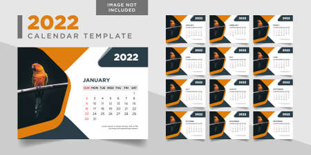 2022 desk calendar template with place for photo, desk calendar 2022のイラスト素材