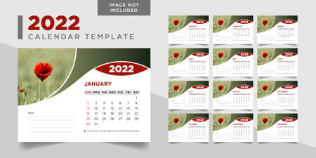 desk calendar 2022 template with place for photo, 2022 desk calendar templateのイラスト素材
