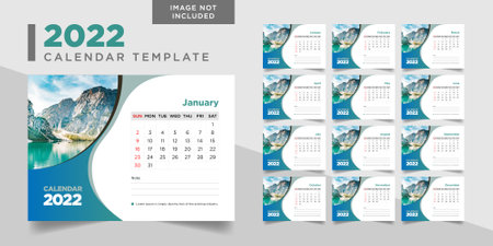 2022 calendar template, desk calendar 2022, 2022 desk calendarのイラスト素材