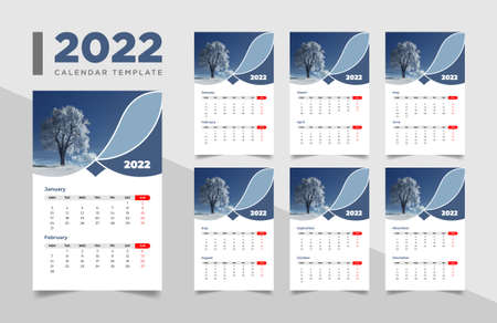 2022 wall calendar template, wall calendar 2022のイラスト素材