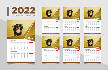 2022 wall calendar template, wall calendar 2022のイラスト素材