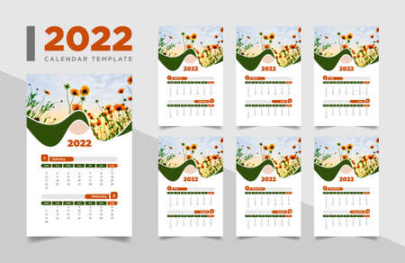 2022 wall calendar template, wall calendar 2022のイラスト素材